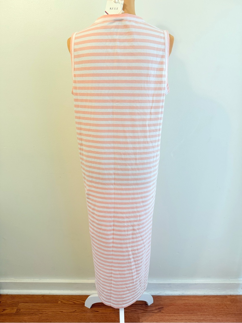 KULE PALE PINK WHITE STRIPE COTTON TANK MIDI DRESS - Picture 2 of 10